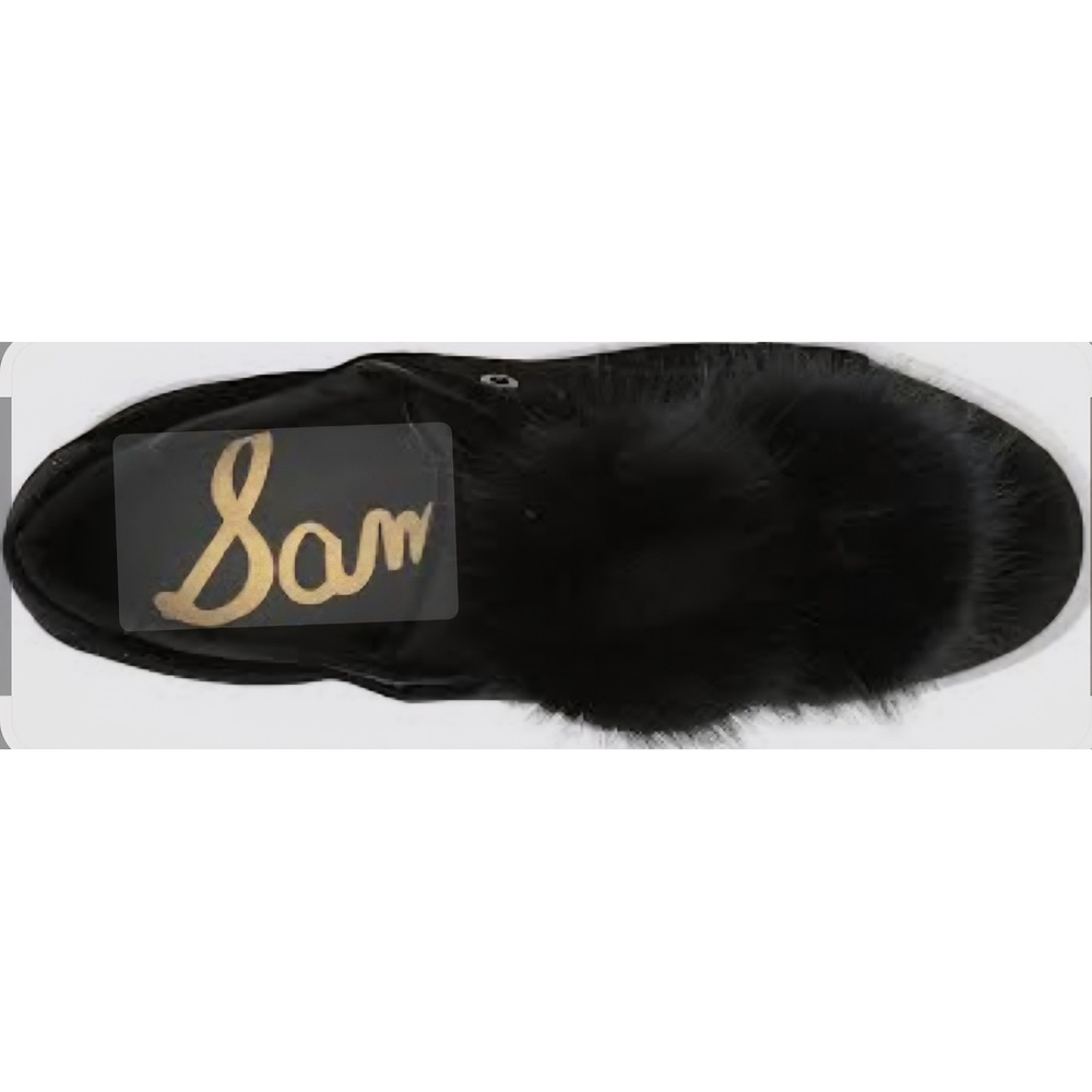 Sam Edelman Black Suede Slip On Sneakers with Fur Pom Poms Women's Size 7m - Picture 2 of 6
